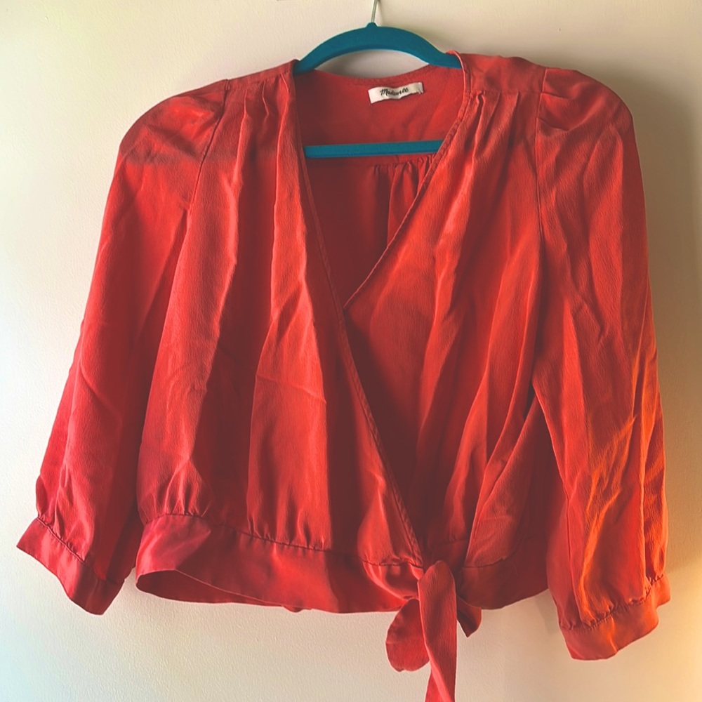 Coral v- neck wrap crop top